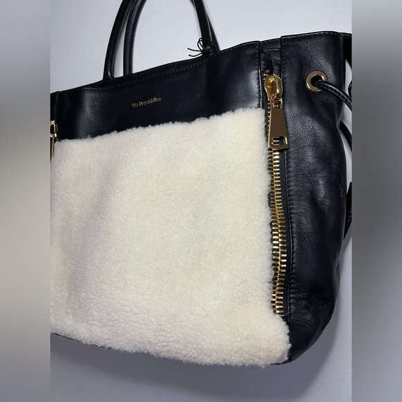 ✨NWT✨Via Repubblica. Genuine Shearling/Leather Black Cream Shoulder Handbag. - Picture 3 of 13